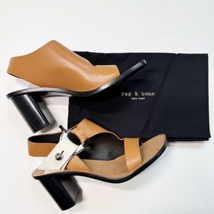 Rag and Bone Arc Tan White Color Block Heel Sandal 39.5 9 US‎